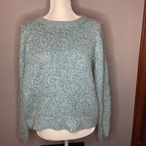Lou & Grey LOFT Aqua/White Marbled Sparkly Crewneck Sweater (50)